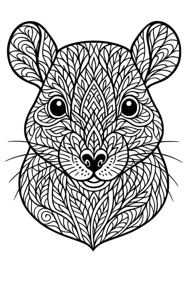 Free Rat Coloring Page - Intricate Whiskered Face With Leafy Patterns (Printable PDF)