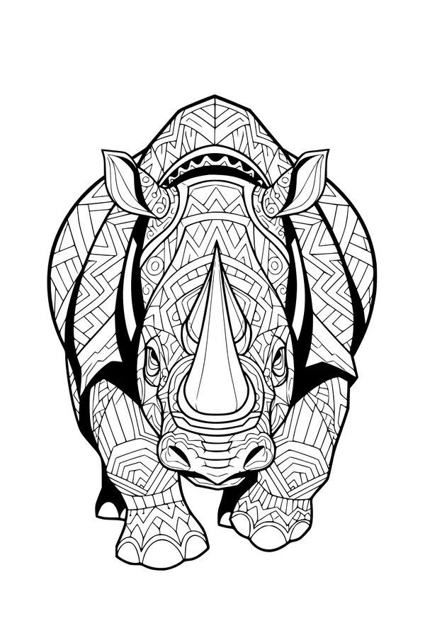 Free Rhinoceros Coloring Page - Dazzling Geometric Patterns (Printable PDF)