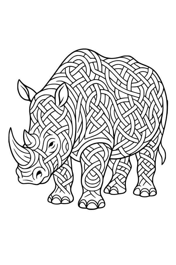 Free Rhino Coloring Page - Swirly Maze Pattern Design (Printable PDF)
