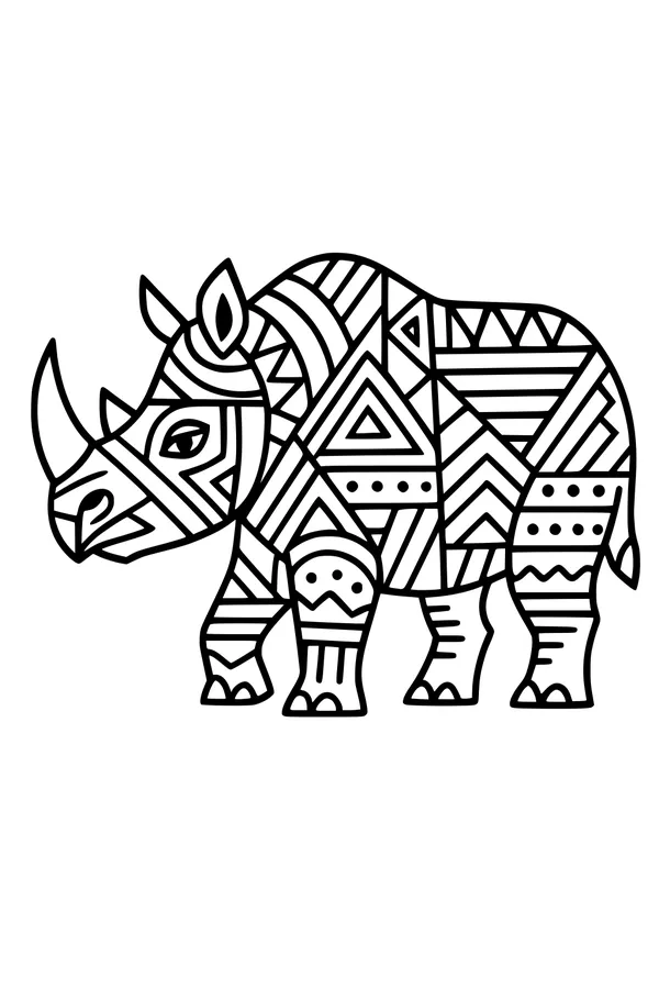 Free Rhinoceros Coloring Page - Geometric Patterned Rhino (Printable PDF)