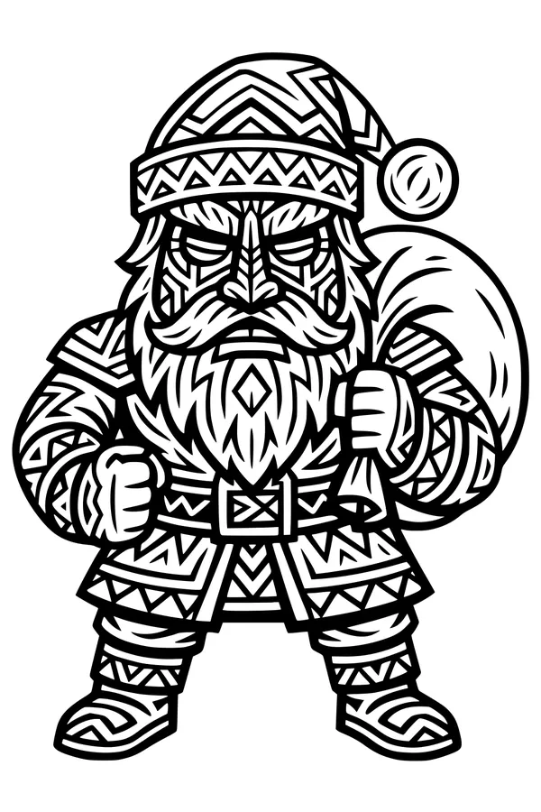 Free Santa Claus Coloring Page - Chevron Coat With Gift Sack (Printable PDF)