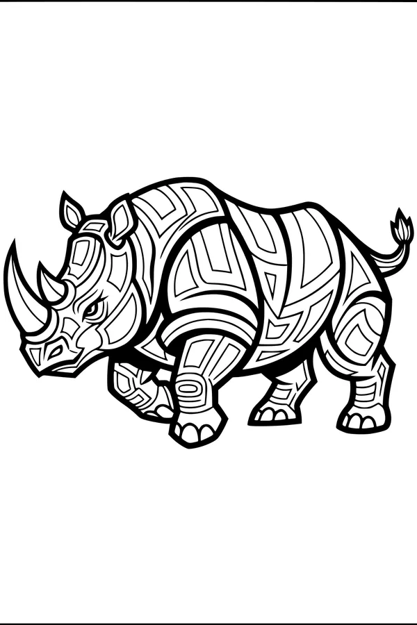 Free Rhinoceros Coloring Page - Mighty Patterned Safari Rhino (Printable PDF)