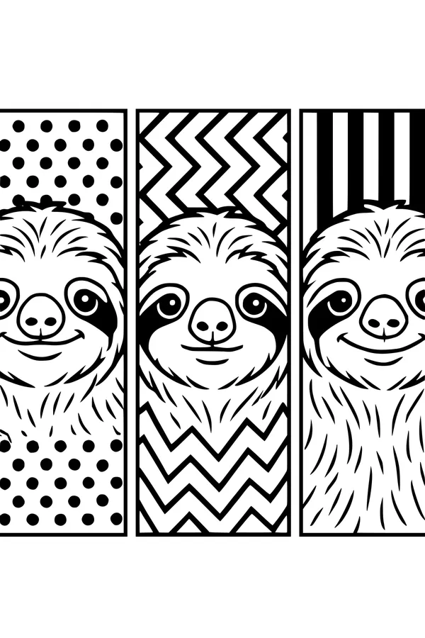 Free Sloth Coloring Page - Three Silly Sloth Faces With Fun Patterns (Printable PDF)