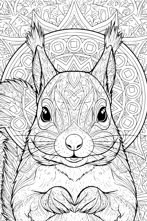 Free Squirrel Coloring Page - Whimsical Mandala Forest Scene (Printable PDF)