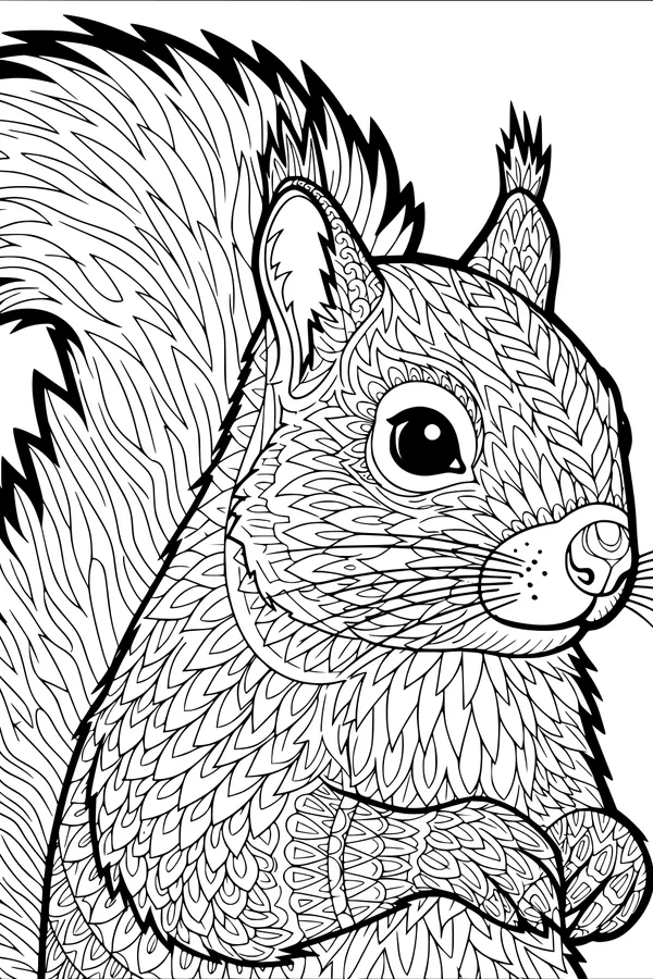 Free Squirrel Coloring Page - Patterned Fur And Fluffy Tail (Printable PDF)