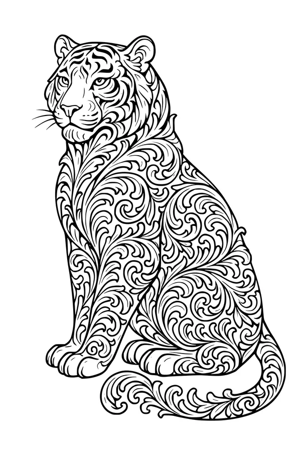 Free Tiger Coloring Page - Majestic Jungle King With Swirling Patterns (Printable PDF)