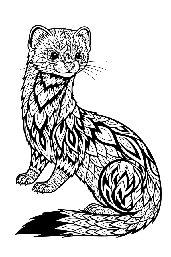 Free Weasel Coloring Page - Patterned Fur in the Forest (Printable PDF)