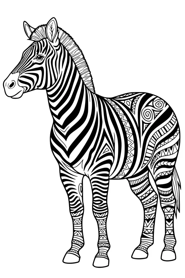 Free Zebra Coloring Page - Tribal Safari Stripes Scene (Printable PDF)