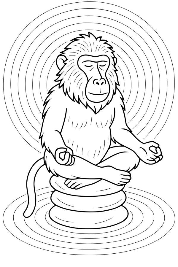 Free Baboon Coloring Page - Meditating Baboon on Stacked Rocks (Printable PDF)