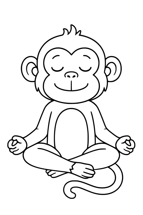 Free Monkey Coloring Page - Meditating Smiling Monkey (Printable PDF)