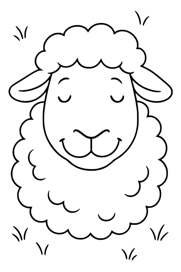 Free Sheep Coloring Page - Smiling Fluffy Sheep in Grass (Printable PDF)
