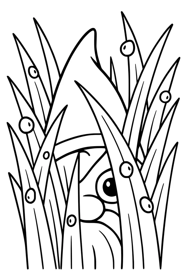 Free Gnome Coloring Page - Peekaboo In Tall Garden Grass (Printable PDF)