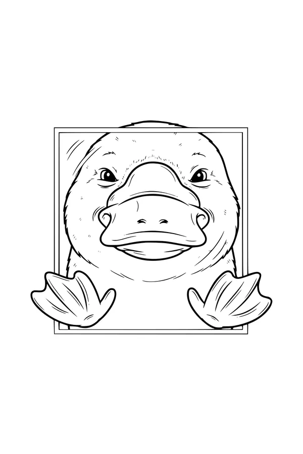 Free Platypus Coloring Page - Cute Face in a Square Frame (Printable PDF)