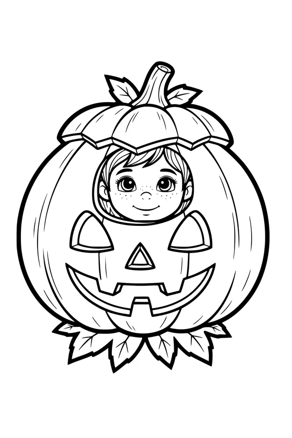 Free Pumpkin Coloring Page - Girl Inside Jack-O-Lantern (Printable PDF)