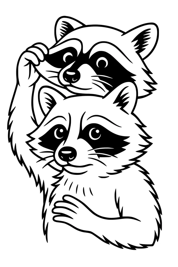 Free Raccoon Coloring Page - Playful Peekaboo Forest Friends (Printable PDF)