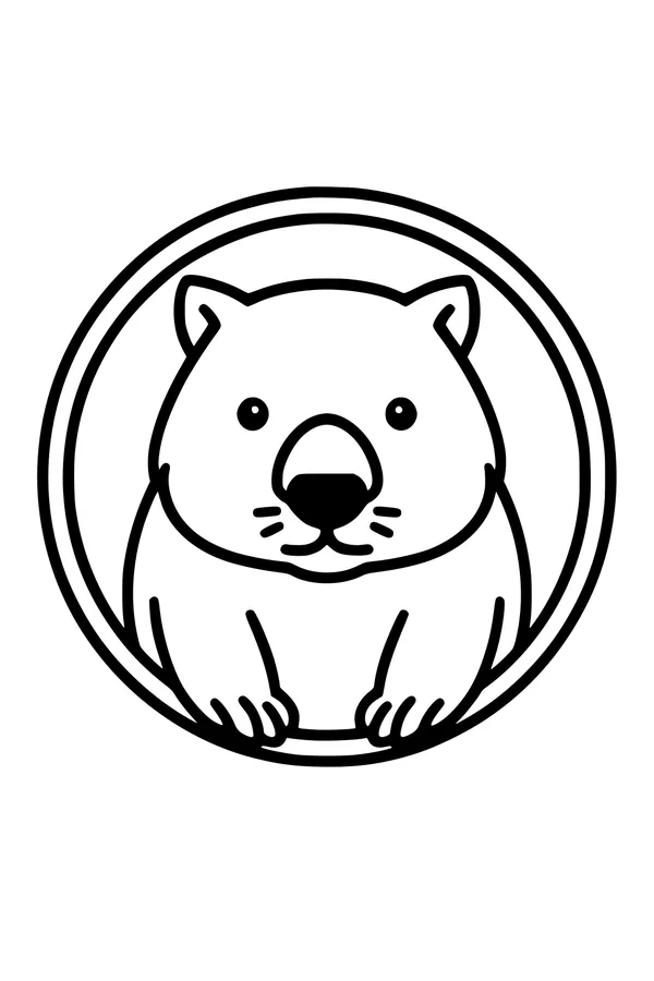 Free Wombat Coloring Page - Cute Peekaboo Wombat in Circle Frame (Printable PDF)