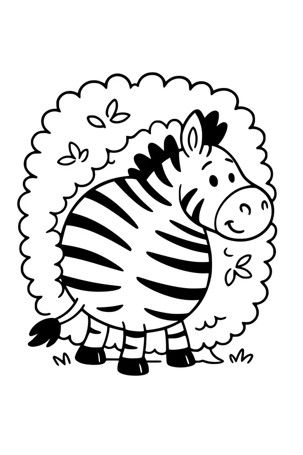 Free Zebra Coloring Page - Peekaboo Zebra in Leafy Bush (Printable PDF)