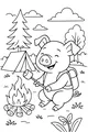 Free Pig Coloring Page - Camping Pig Roasting Marshmallows (Printable PDF)