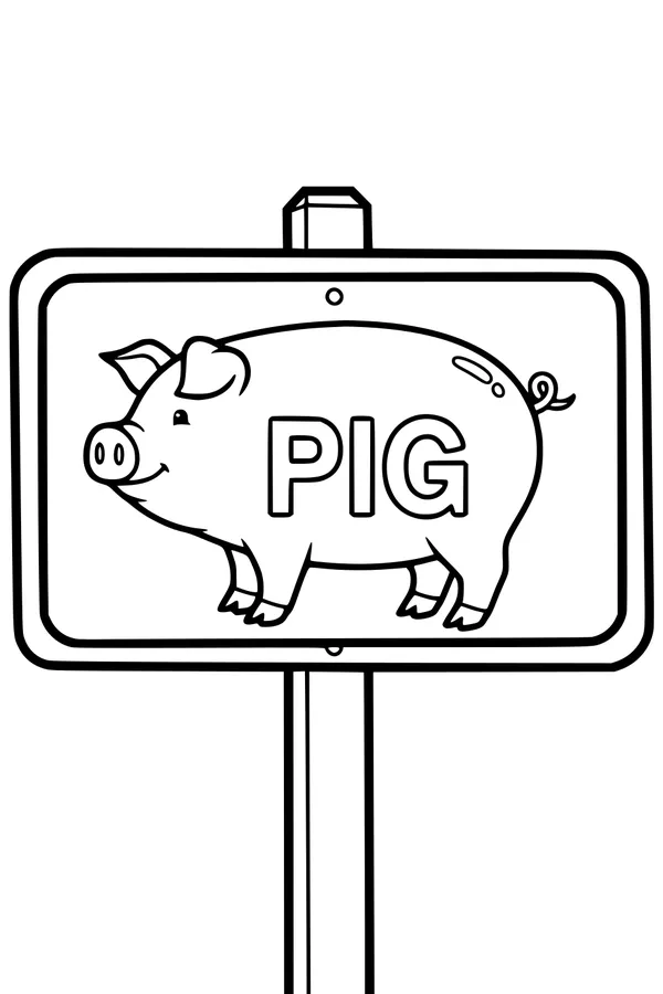 Free Pig Coloring Page - Smiling Piggy On Farm Sign (Printable PDF)