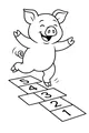 Free Pig Coloring Page - Happy Pig Playing Hopscotch (Printable PDF)