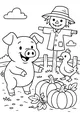 Free Piglet Coloring Page - Pumpkin Patch Farmyard Scene (Printable PDF)
