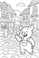 Free Pig Coloring Page - Piggy Parade in Village Street (Printable PDF)