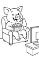 Free Pig Coloring Page - Cozy Movie Night With Popcorn (Printable PDF)