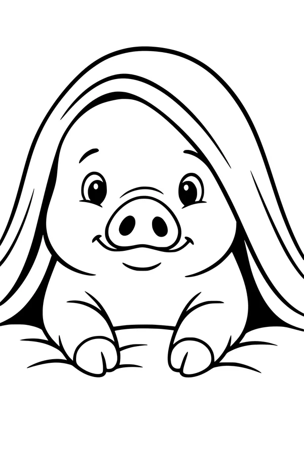 Free Pig Coloring Page - Cute Pig Peeking From Blanket (Printable PDF)