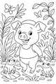 Free Piglet Coloring Page - Pond Party With Frogs and Butterflies (Printable PDF)