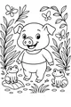 Free Piglet Coloring Page - Piglet and Froggy Friends in the Garden (Printable PDF)