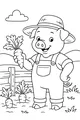 Free Pig Coloring Page - Happy Farmer Pig With Carrot In Garden (Printable PDF)