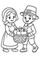 Free Pilgrim Kids Coloring Page - Apple Harvest Basket Scene (Printable PDF)
