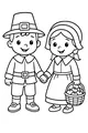 Free Pilgrim Children Coloring Page - Harvest Friends with Apple Basket (Printable PDF)