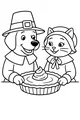 Free Thanksgiving Pets Coloring Page - Pilgrim Dog and Cat With Pie (Printable PDF)