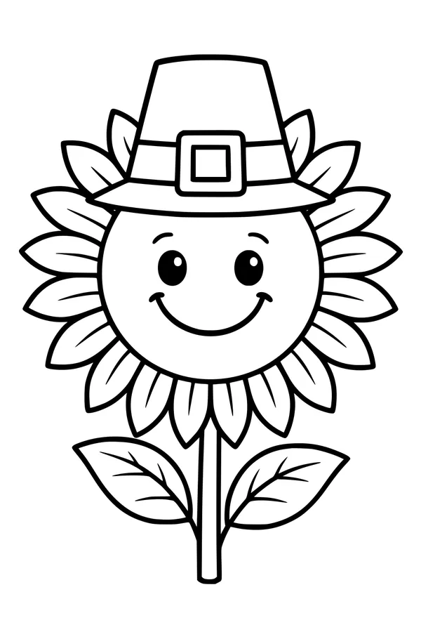 Free Sunflower Coloring Page - Smiling Pilgrim Hat Flower (Printable PDF)