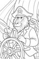 Free Baboon Coloring Page - Pirate Captain Steering a Ship (Printable PDF)