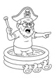Free Grandpa Pirate Coloring Page - Captain in Kiddie Pool With Rubber Ducks (Printable PDF)