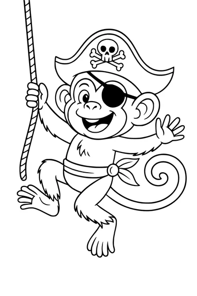 Free Monkey Coloring Page - Pirate Captain Swinging on a Rope (Printable PDF)