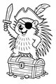 Free Porcupine Coloring Page - Pirate Captain on Treasure Chest (Printable PDF)
