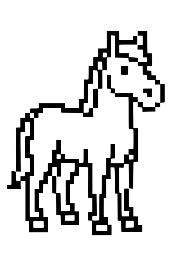 Free Horse Coloring Page - Cute Pixel Pony With Blocky Lines (Printable PDF)