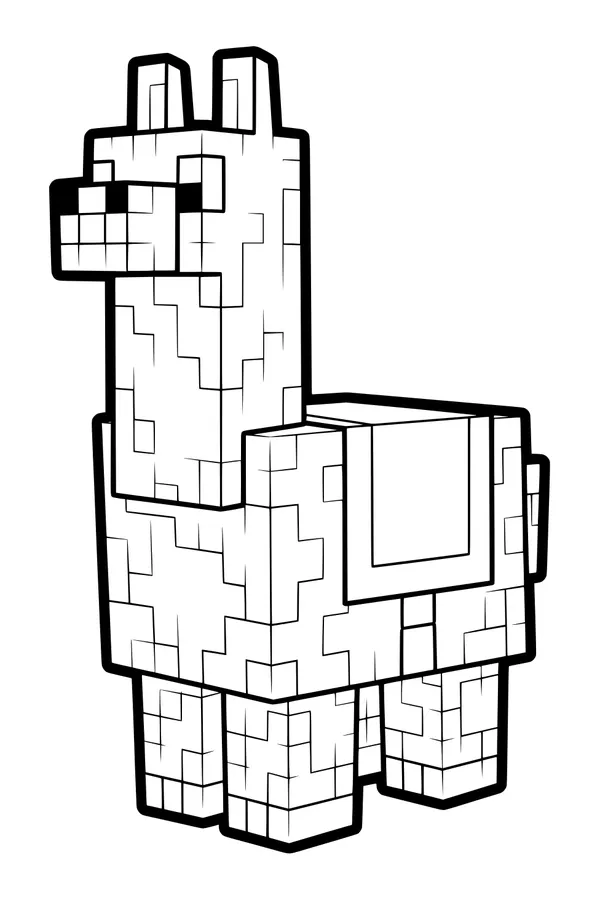 Free Llama Coloring Page - Pixel Blocky Llama with Blanket (Printable PDF)