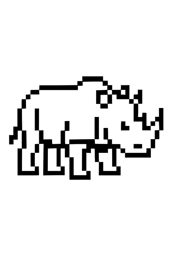 Free Rhinoceros Coloring Page - Cute Pixel Rhino on Parade (Printable PDF)