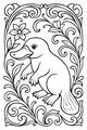 Free Platypus Coloring Page - Cute Platypus Among Swirly Flowers (Printable PDF)