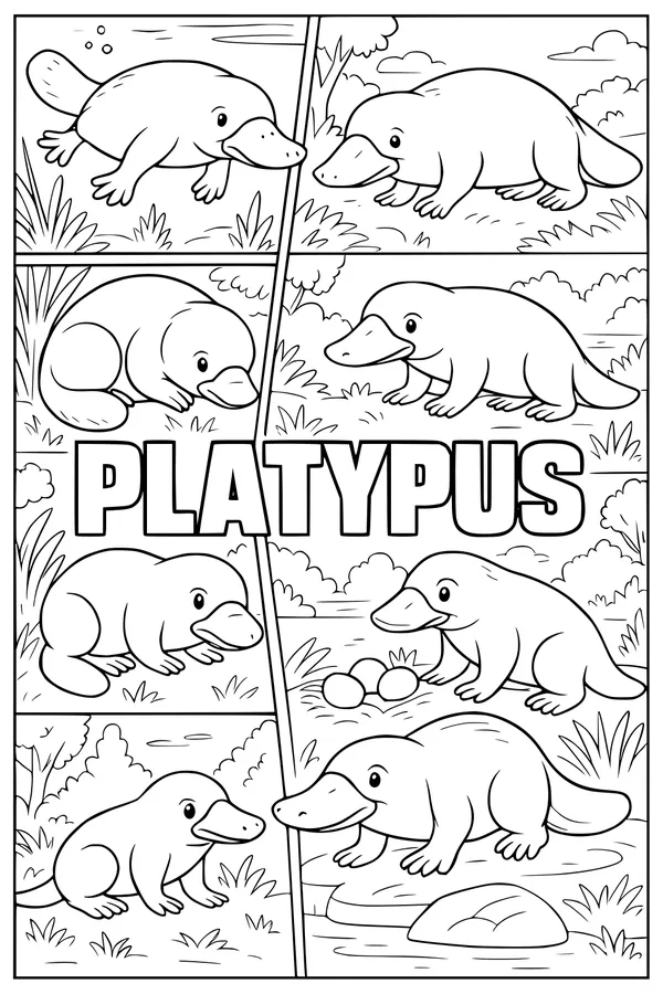 Free Platypus Coloring Page - Cute Cartoon Pond Scene (Printable PDF)