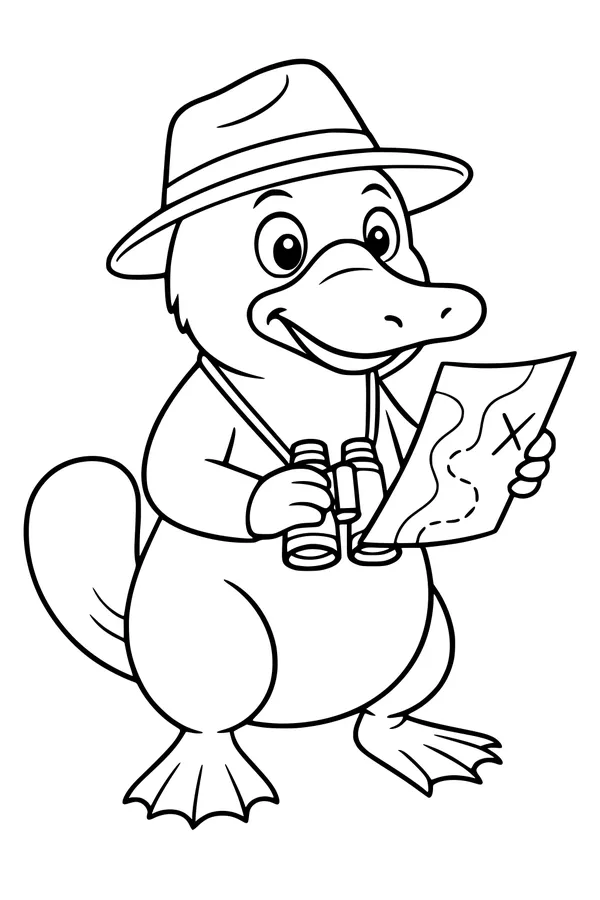 Free Platypus Coloring Page - Adventurous Explorer With Map (Printable PDF)