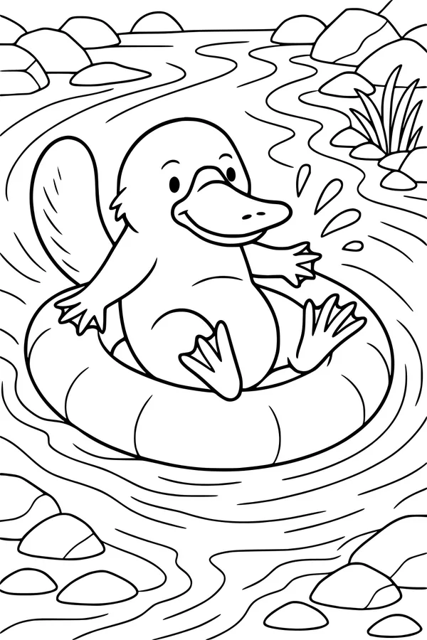 Free Platypus Coloring Page - Percy Floating in a River Tube (Printable PDF)