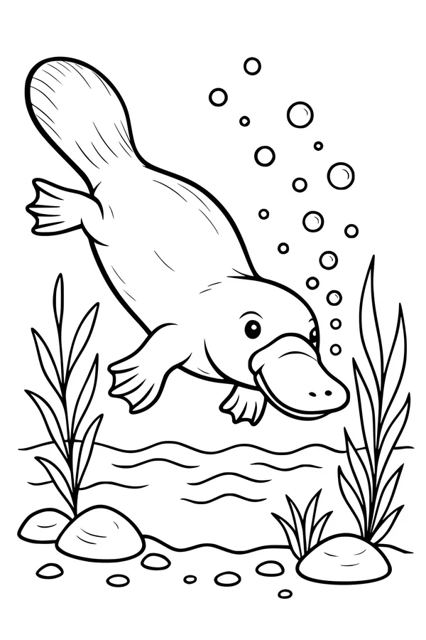 Free Platypus Coloring Page - Cute Platypus Swimming Underwater (Printable PDF)