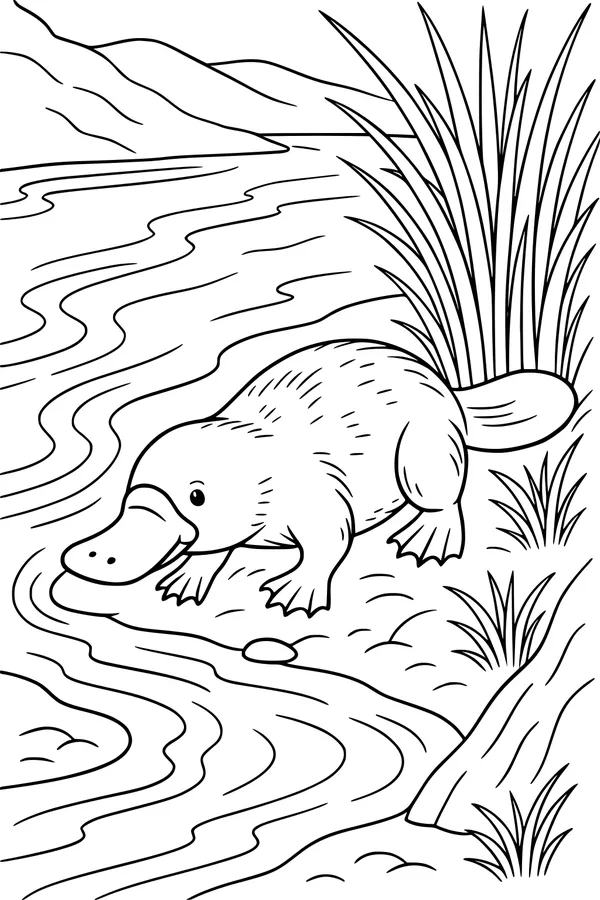 Free Platypus Coloring Page - Shy Riverbank Scene (Printable PDF)