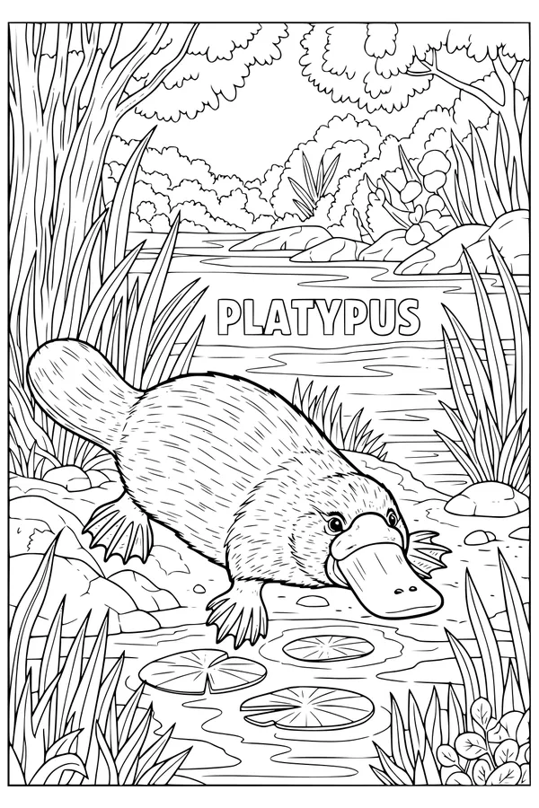 Free Platypus Coloring Page - Mister Platypus by the Riverbank (Printable PDF)