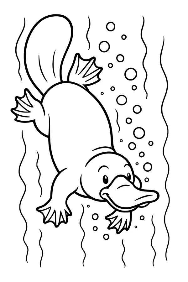 Free Platypus Coloring Page - Playful Swimmer With Bubbles (Printable PDF)